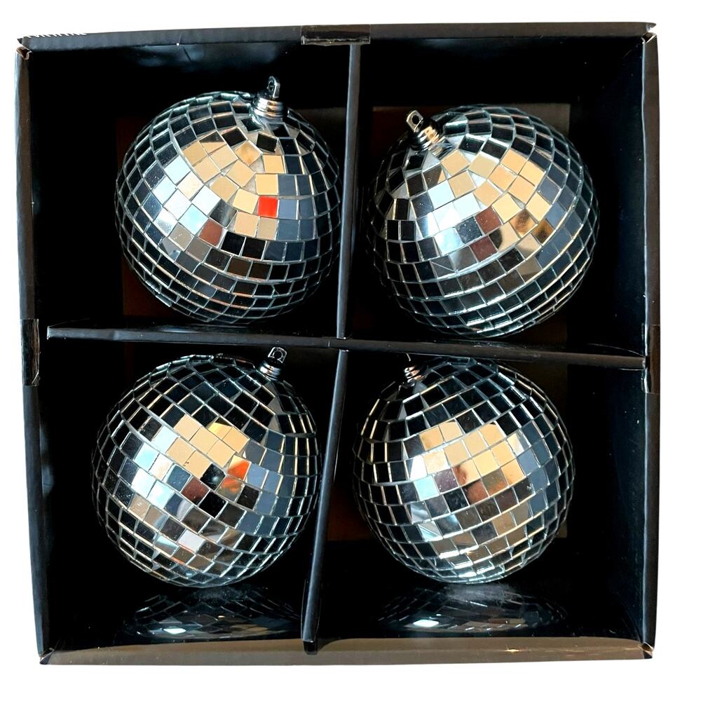 CHRISTIAN SIRIANO Glass Disco Ball Ornaments 4in Christmas Holiday Set Of 4 NEW
